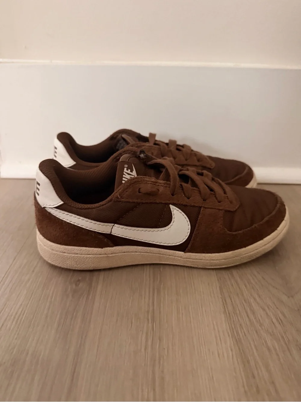 Nike Brown Suede and Textile Low-Top Sneakers with White Swoosh